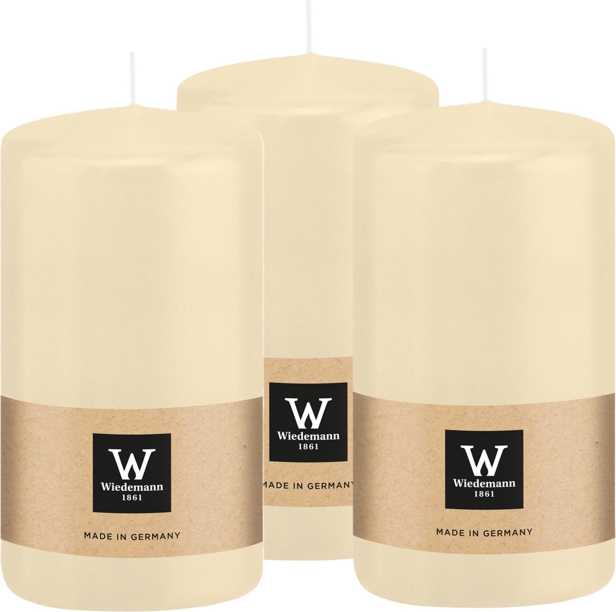 Wiedemann Cilinderkaars/stompkaars - 3x - creme wit - 12 x 6 cm - 33 branduren - zuilkaarsen