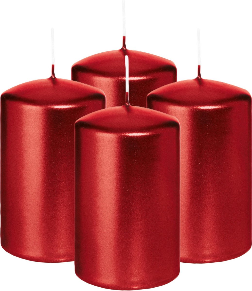 Wiedemann Cilinderkaars/stompkaars - 4x - metallic rood - 6 x 8 cm - 29 branduren - zuilkaarsen