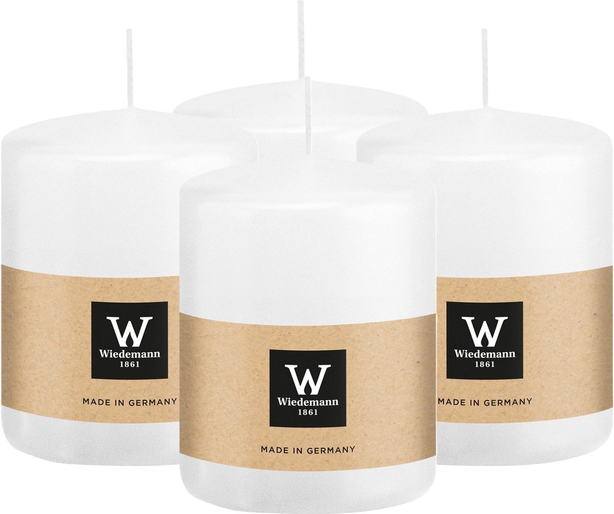 Wiedemann Cilinderkaars/stompkaars - 4x - wit - 6 x 8 cm - 29 branduren - zuilkaarsen