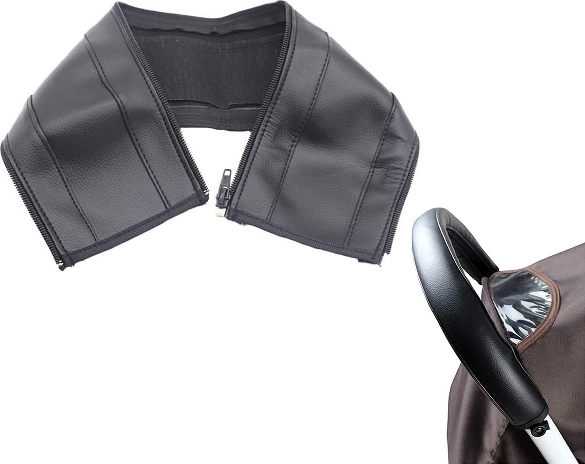 Image of 2 stuks - Zwart - Kinderwagen Armsteun Beschermers - Kinderwagen Armsteun Handvat Hoezen - Universele Handvat Hoezen - Kunstleer - Waterdicht en Zweetafvoerend