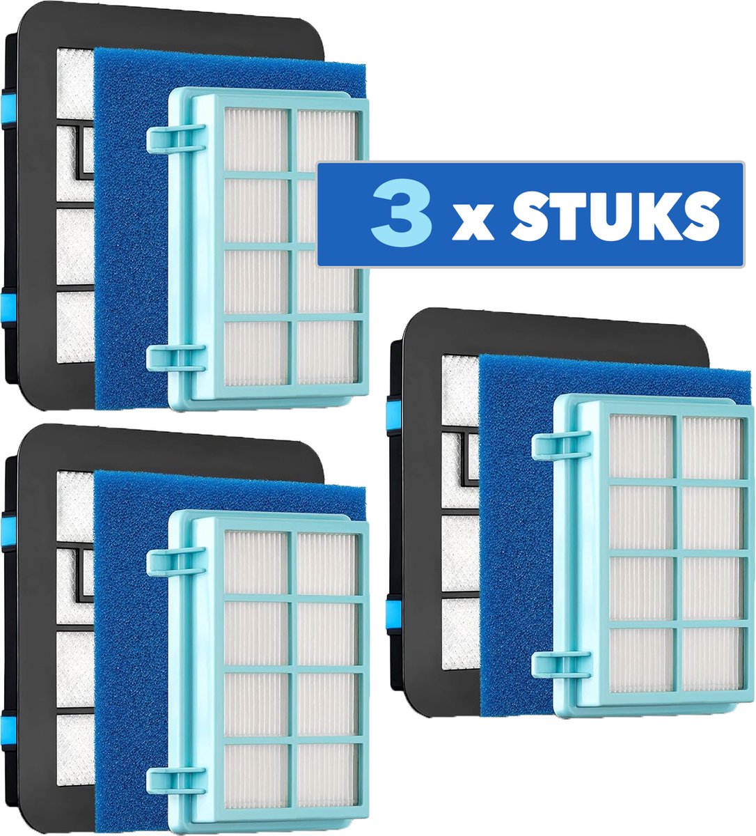 JC's ® - 3 STUKS Filter set geschikt voor Philips PowerPro Compact and Power Pro Active en City filterset Stofzuiger FC8010/02 FC8010/01 HEPA allergie