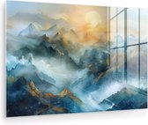 MuchoWow® Glasschilderij 120x80 cm - Schilderij acrylglas - Abstract - Landschap - Bergen - Blauw - Modern - Foto op glas - Muurdecoratie woonkamer - Wanddecoratie slaapkamer - Schilderijen