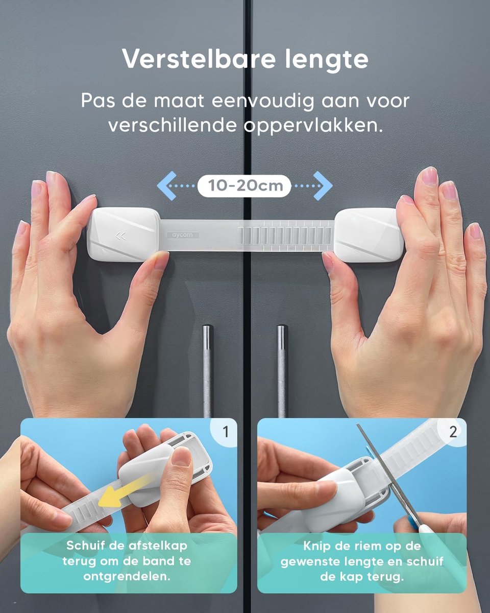AYCORN Zelfklevend Kinderslot Kastjes voor Baby Veiligheid - 8 Stuks - Kinderbeveiliging Kasten & Lades - Kastsloten – Wit – foto 2