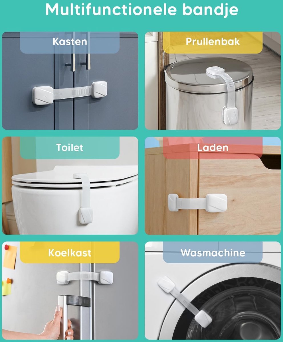 AYCORN Zelfklevend Kinderslot Kastjes voor Baby Veiligheid - 8 Stuks - Kinderbeveiliging Kasten & Lades - Kastsloten – Wit – foto 8