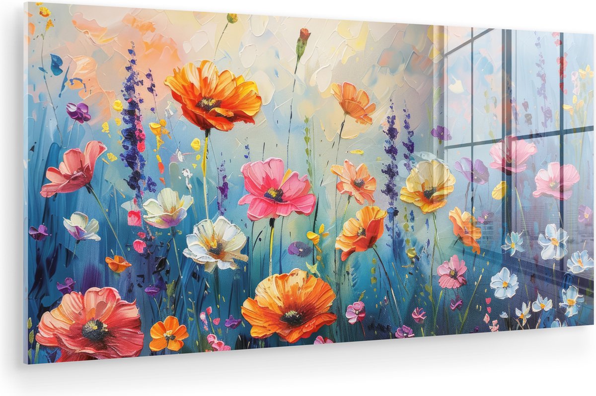 MuchoWow® Glasschilderij 40x20 cm - Schilderij acrylglas - Bloemen - Natuur - Waterverf - Kunst - Foto op glas - Muurdecoratie woonkamer - Wanddecoratie slaapkamer - Schilderijen