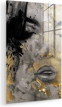 MuchoWow® Peinture sur verre 100x150 cm - Peinture sur verre acrylique - Femme - Art - Or - Zwart - Photo sur verre - Décoration murale salon - Décoration murale chambre - Peintures