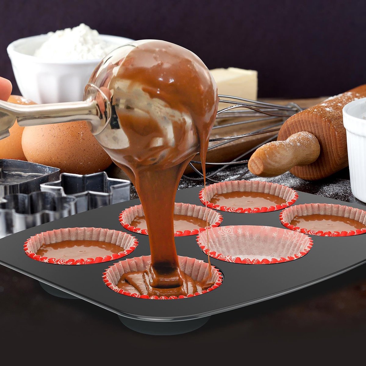 NutriChef ,8-delige Stapelbare Antiaanbak Bakvormenset - Premium Stalen Bakplaten set-Inclusief ronde Taartvorm, Muffinvormen met 6 Cupjes, Brede/Vierkante Bakvormen- Bakplaat en Braadslee – foto 4