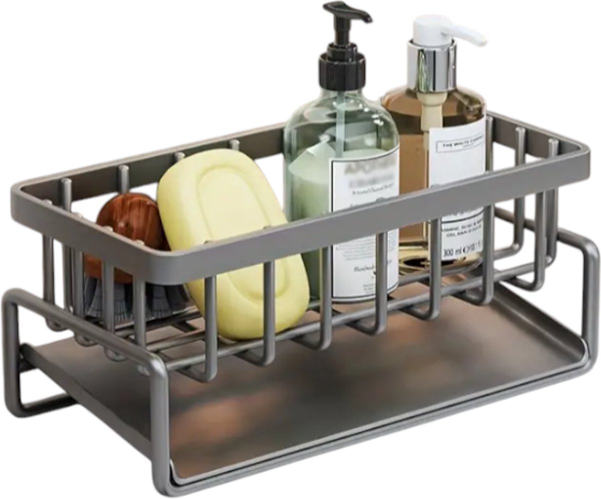 Dutchers.® Wasbak Organizer - Grijs - Gootsteenorganizer - Afdruiprek - Opbergrek - Zeep & Spons Houder - Metaal - Keuken Afvoer