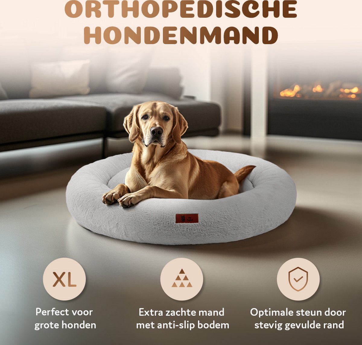 Pet Perfect Orthopedische Hondenmand – Donut Hondenmand – Hondenkussen – Hondenbed – Wasbaar - 100 cm - Grijs thumbnail 2