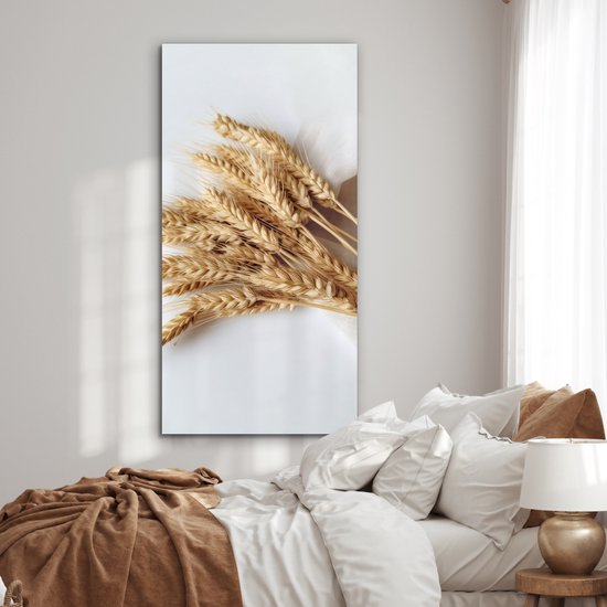 Aluminium schilderij 80x160 cm - Wanddecoratie metaal - Graan - Geel - Wit - Natuur - Stilleven - Metalen muurdecoratie woonkamer - Decoratie industrieel - Foto op dibond - Industriële accessoires slaapkamer