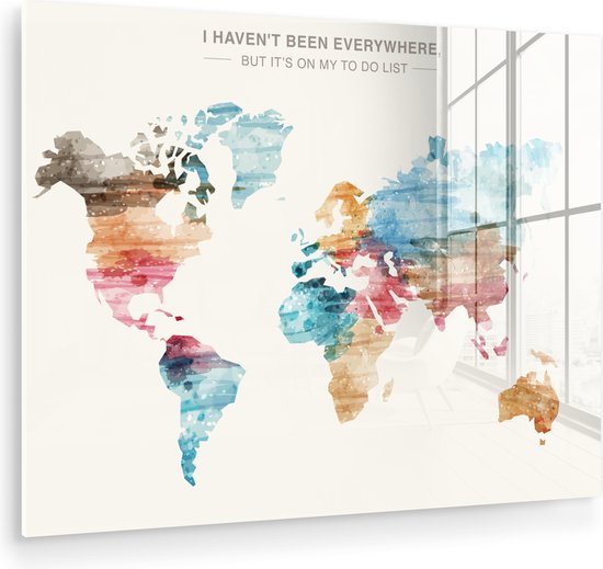 MuchoWow® Peinture sur verre 40x30 cm - Peinture sur verre acrylique - Wereldkaart - Citations - Aquarelle - Enfants - Garçons - Filles - Bucket list - Photo sur verre - Peintures