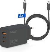 Adaptateur USB C 65 W avec 3 Portes + Câbles USB-C de 3 mètres – Chargeur rapide pour ordinateur portable, smartphone et tablette – Chargeur USB-C universel