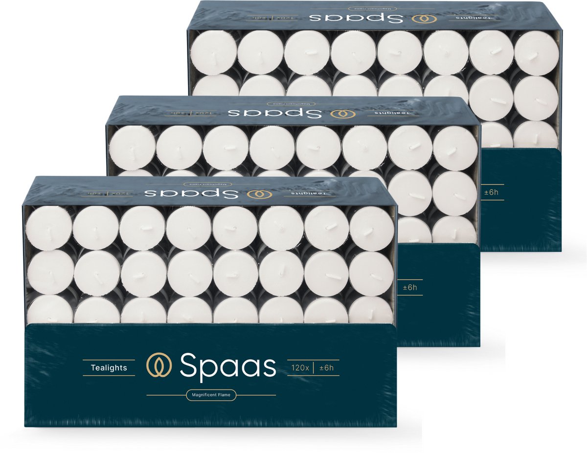 Spaas Theelichten Kaarsen Grootverpakking - Wit - circa 6u - Ø3,9cm - 360 stuks