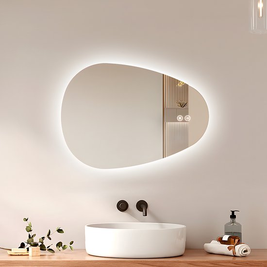 Miroir EMKE avec Siècle des Lumières LED - Anti-condensation - 3 couleurs de lumière - Gradable - Forme organique - Miroir de salle de bain
