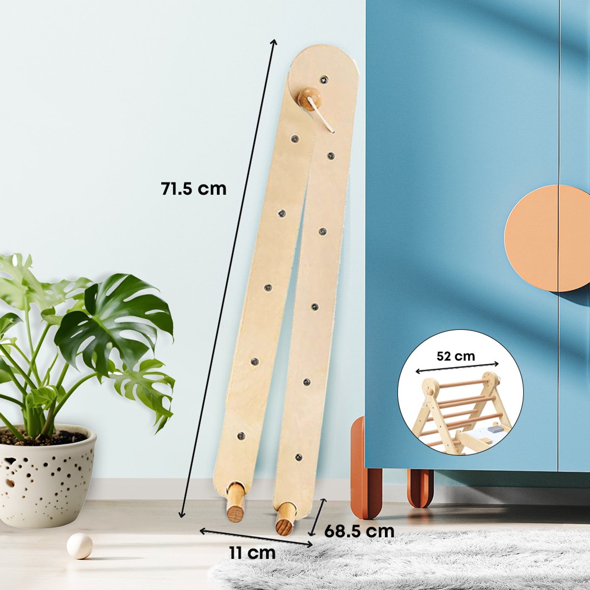 Mamabrum Houten Klimrek - Binnen Speeltuin - 2in1 Rocker, Ladder en Klimmuur, 9 Sporten, Dubbelzijdige Board, Klimladder — afbeelding 15
