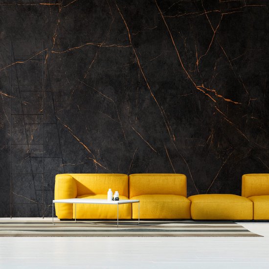 Papier peint photo Profhome 382251-GU papier peint intissé vinyle rigide estampé à chaud en relief lisse aspect marbre noir mat orange 3,71 mx 2,8 m