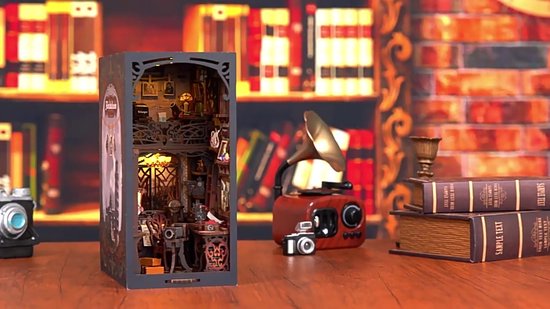 Meedeer DIY Book Nook Kit-Film doka-Camera collectie kamer-Miniatuur huis kits-DIY poppenhuis-3D puzzle-Modelbouw houten bouwset-Met led en stofkap-Knutselsets voor volwassenen-Verjaardagscadeau Kerstmis