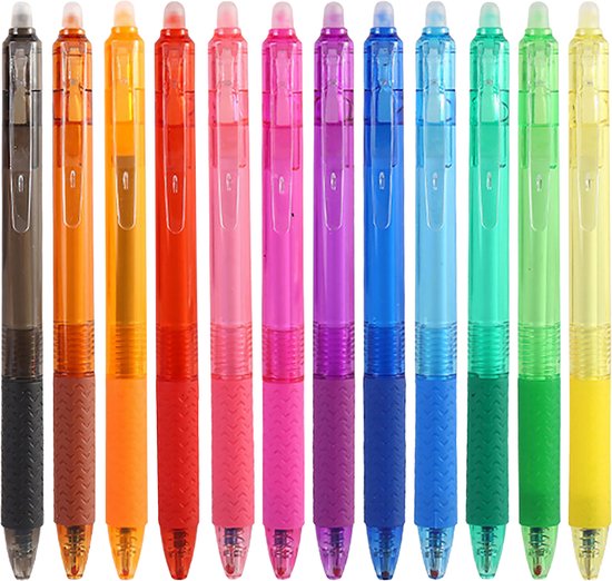 Stylos gel effaçables - Set de 12 Stylos effaçables de couleurs (0,7 mm)