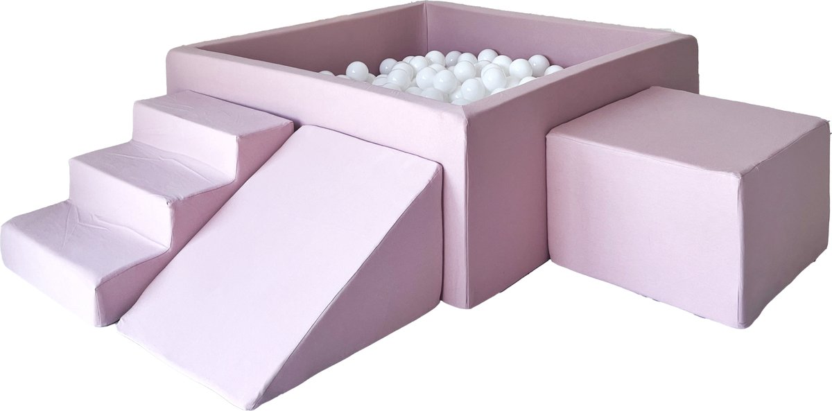 Ballenbad - Ballenbak - Moje - Katoen Roze - Vierkant Met 3 Speel Elementen Met 400 Witte Ballen