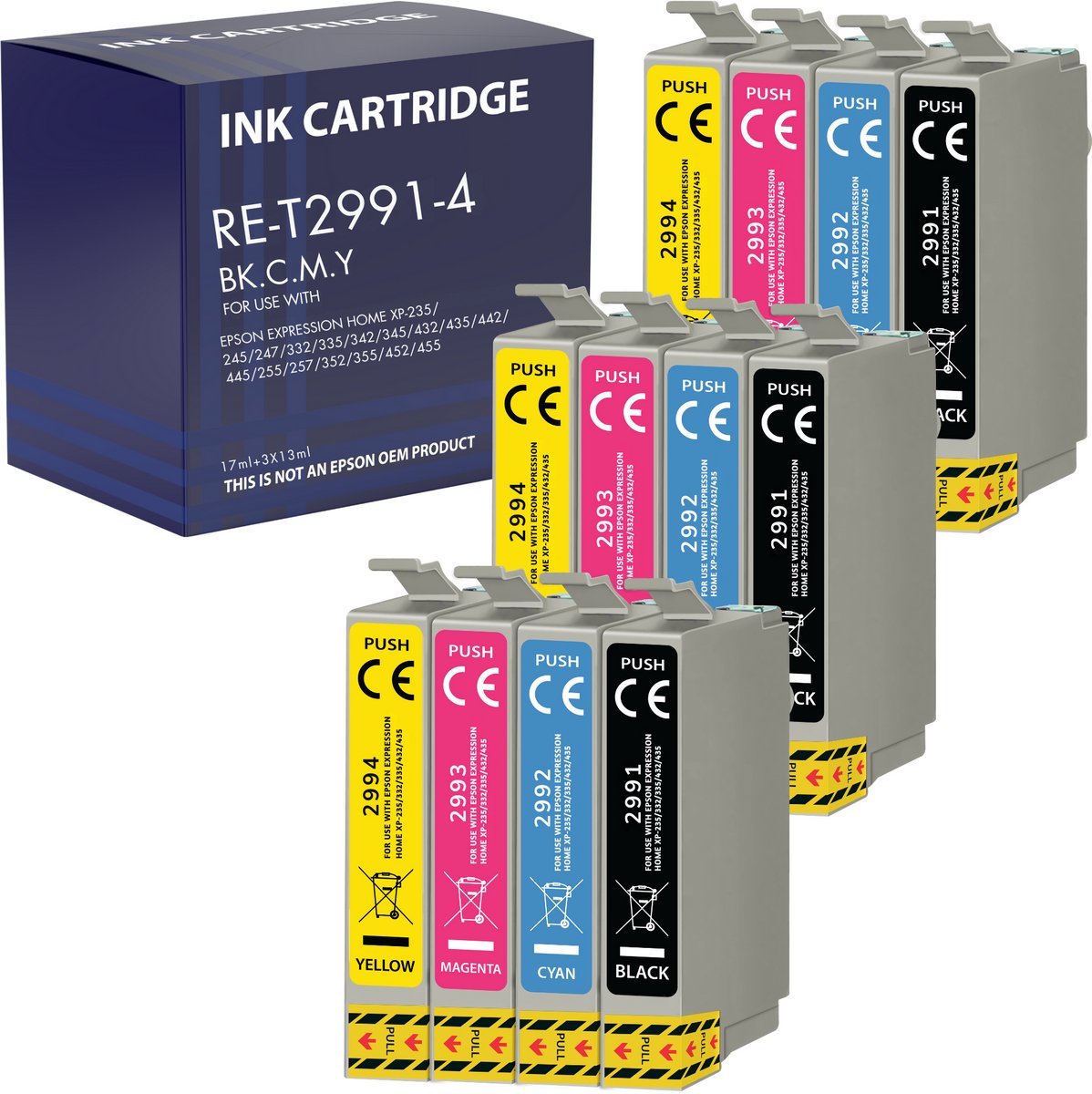 Pack 12 Inktcartridge geschikt voor Epson 29XL compatibel Expression Home XP-235 XP-240 XP-245 XP-250 XP-255 XP-330 XP-335 XP-340 XP-345 XP-350 XP-355 XP-430 XP-432 XP-435 XP-440 XP-445 XP-450 XP-452 XP-455 Pakket 3 Zwart 3 Cyaan 3 Magenta 3 Geel