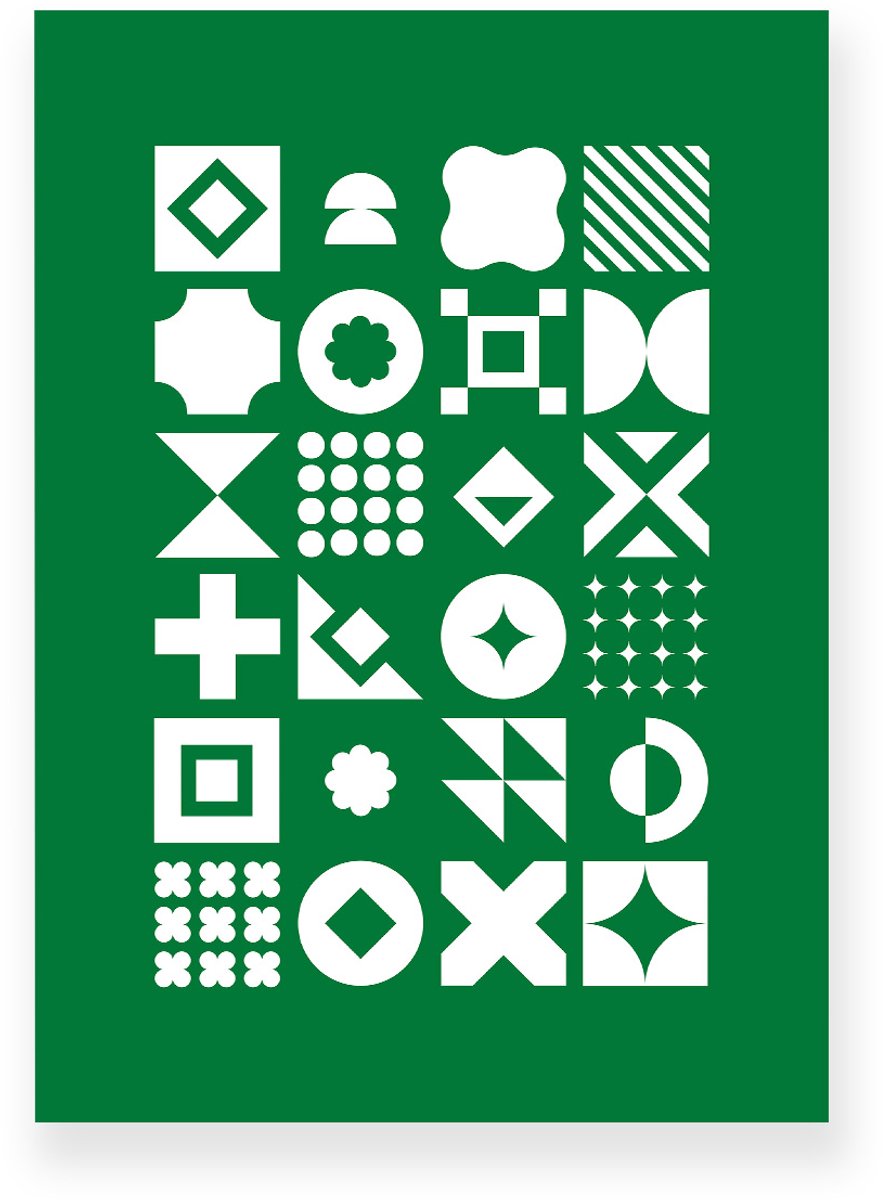 Poster 30x40 cm - Geometrische Vormen - Groen - Wit - Abstract - Vintage - Muurdecoratie - Wanddecoratie