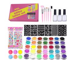 XXL Glitter tattoo set met biologisch afbreekbare glitters - Festival glitters - Geschikt voor kinderen en volwassenen - Carnaval - Knutselen voor kinderen