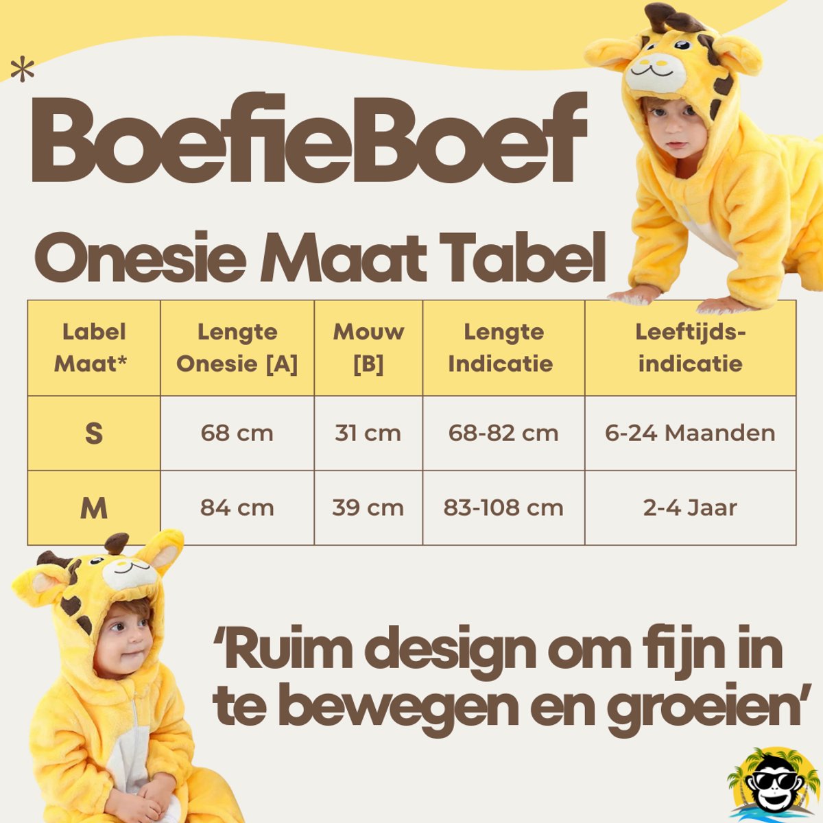 BoefieBoef Dieren Kleuter Onesie Peuter Pyjama Kinderen 2 tot 4 jaar – Verkleedkleding met Luierrits – Carnaval Dierenpak - Kerst en Kraamcadeau - Zacht Flanel - Baby Romper - Boxpak - Jongens - Meisjes - Kruippak - Winterpak - Giraffe Geel Animal — afbeelding 3