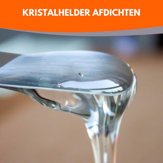 Kristalheldere afdichting druipt van een metalen spatel.