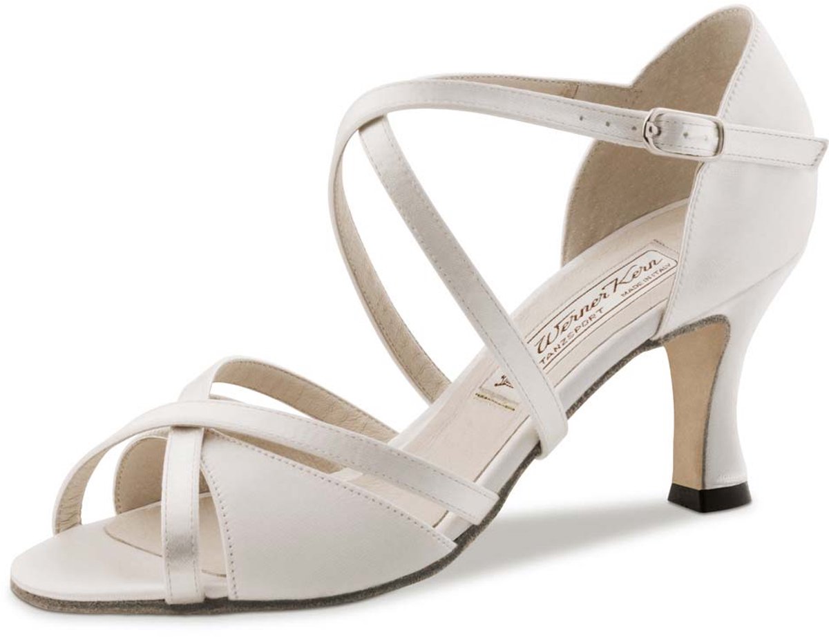 Werner Kern July LS Bruidsschoenen Wit Satijn - Lederen Zool - Dansschoenen Dames - Open neus - Kruisbandjes - Hak 6,5 cm - Werner Kern Bridal - Wit - 44