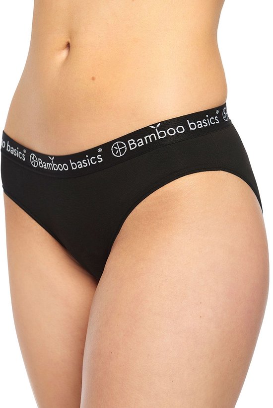 Zwarte Bamboo Basics slip met witte logo-elastiekband aan de taille.