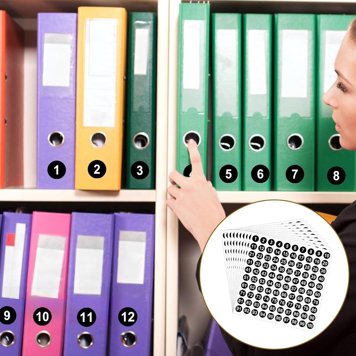 Nogeqi 1200 stuks ronde cijferstickers, 1 tot 300, zelfklevende cijferstickers, ronde kleefcijfers, cijferstickers van papier voor mappen, opslagorganisatie en schoolbenodigdheden