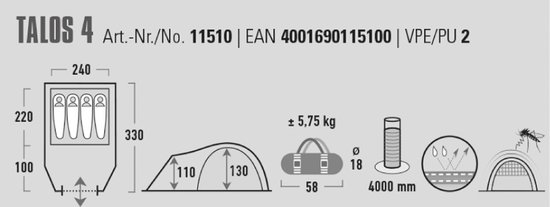 High Peak Talos 4 Koepeltent - 4-Persoons - Donkergrijs — afbeelding 3