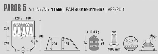 High Peak Paros 5 Tunneltent - 5-Persoons - Donkergrijs — afbeelding 4