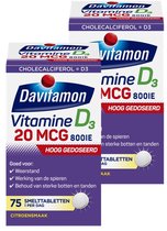 Bol.com Davitamon Vitamine D3 Forte - vitamine D3 volwassenen - Smelttablet 2 x 75 stuks - BUNDEL 2 STUKS aanbieding