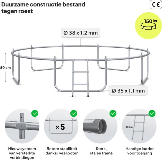 ZIPRO Jump Pro IN - Trampoline - Ø374cm 12FT - Trampoline met veiligheidsnet - Voor kinderen - Inclusief Ladder - max. 150 kg