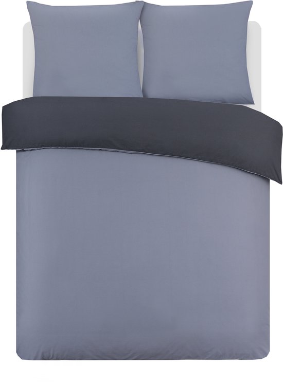 VISION Bicolor - Tweezijdig omkeerbaar Dekbedovertrekset - 100% katoen: zacht en soepel - Tweepersoons - Dekbedovertrek 155 x 220 cm met 2 bijhorende slopen 80 x 80cm - Antraciet / Grijs - Oekotex gecertificeerd van VISION — afbeelding 2