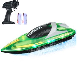foto van VEVOR RC Boot, Waterdicht en Duurzaam, met Opladen Via USB en een Dubbel Batterijsysteem,Snelheden 12 km/u,Bestuur Afstand 50 m,Maximaal 90 Minuten Speeltijd,voor Buitenplezier,Groen