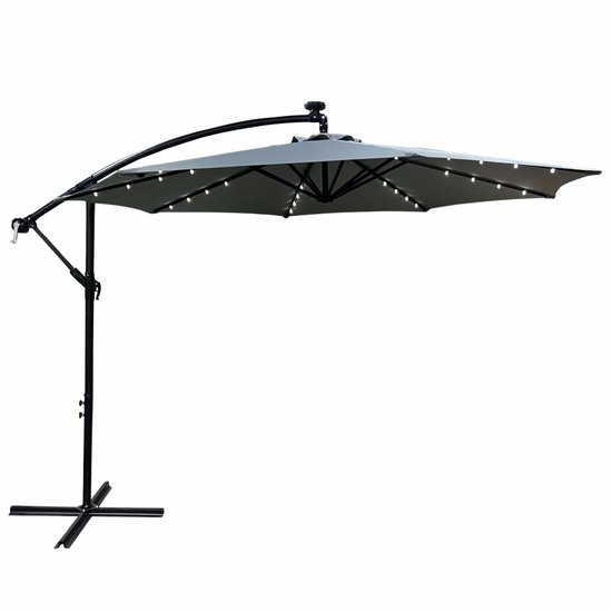 Parasol de jardin MILIN Grijs avec Siècle des Lumières LED 300 x 300 cm - Résistant aux UV, imperméable, à monter soi-même, structure en polyester et métal robuste