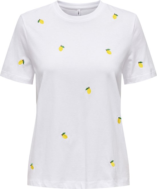 T-shirt Only Onlketty Life S/s O-neck Top Jrs No 15288473 White brillant / citron Taille femme - XL