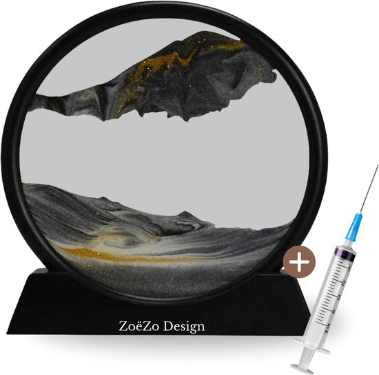 ZoeZo Design - Zandkunst - Zwart - Bewegende Zand Kunst - Zandloper - Decoratie - Zand Ornament - Moderne Kunst - Zand - Sand Art - Sand Art Home Deco - Bewegende Zandkunst in Glas - Sand Painting - Zand Schilderij - Luxe Zandkunst - Luxe