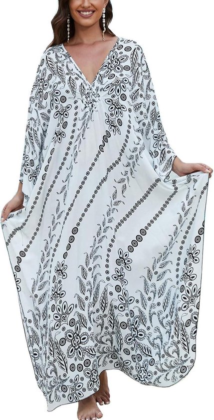 Kimono Femme LikeJump - Peignoir Plage Kaftan Maxi Cover-Up Noir Taille Unique