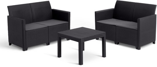 Keter Marie Essential Loungeset + Orlando tafel - 4 personen - Antraciet