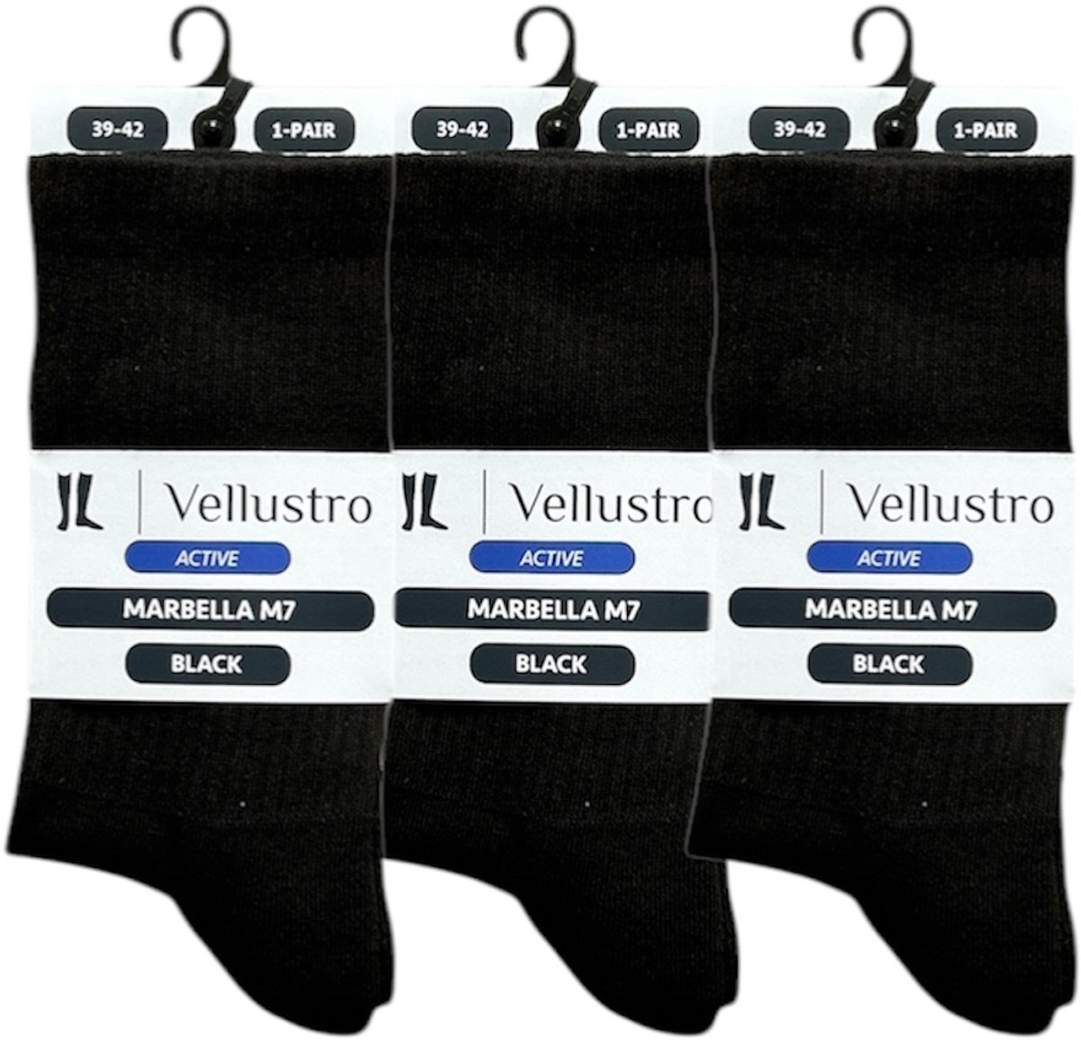 Vellustro® Marbella M7 Tennissokken - 3 paar - Padel sokken - Sportsokken - Hardloopsokken - Maat 39-42 - Zwart - Naadloos - Dames & Heren Sportsokken - Meerdere Maten en Kleuren