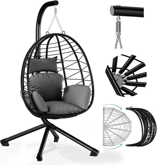 vidaXL Hangstoel met standaard rattan en staal antracietkleurig