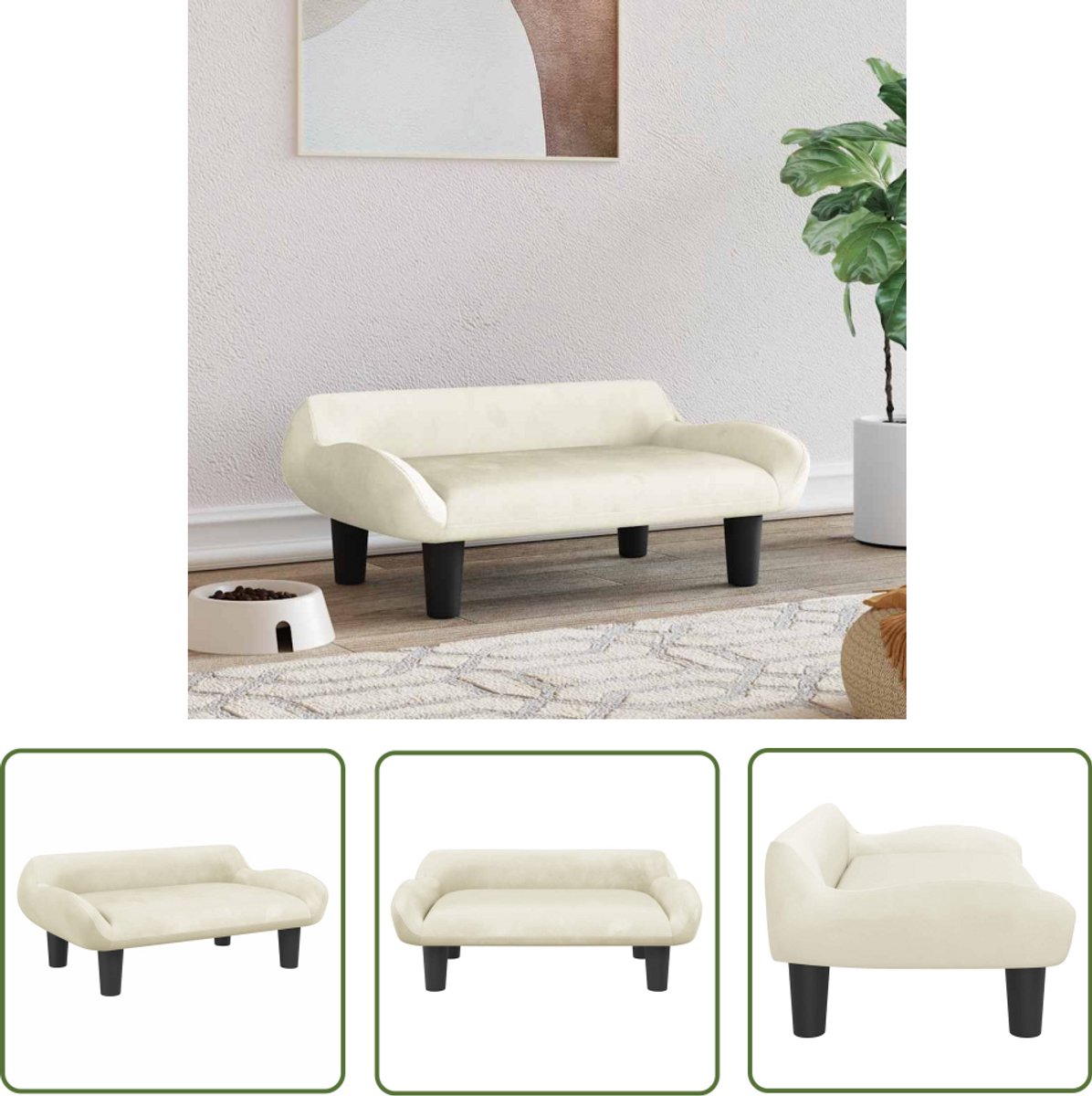 vidaXL Hondenkooi – Hondentuin – Hondenmand 70x40x24 cm fluweel crèmekleurig – Hondenmand – Hondenbed – Klein Hond
