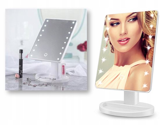 Elpatron.nl Make-up spiegel Spiegel met verlichting - Make Up Spiegel met Verlichting - Spiegel Met Verlichting Make-up Spiegel met LED verlichting - draadloos - 16 LED lampen - scheerspiegel - cosmeticaspiegel - schoonheidsspiegel - badkamer spiegel