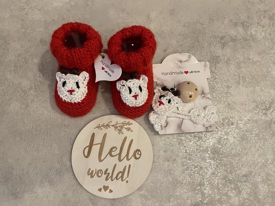 Maminobaby.nl baby geschenkset | Kerst | Hert | Handgemaakt | Babyslofjes | Speenkoord | Kraamcadeu | Babyshower — afbeelding 3