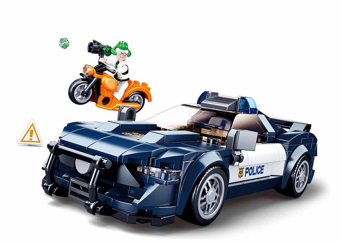 Sluban Town Snelle Politieauto bouwspeelgoed kinderen vanaf 6 jaar – Constructiespeelgoed modelbouw politieauto – bouwdoos met 284 bouwstenen en 2 minifiguren – M38-B1063