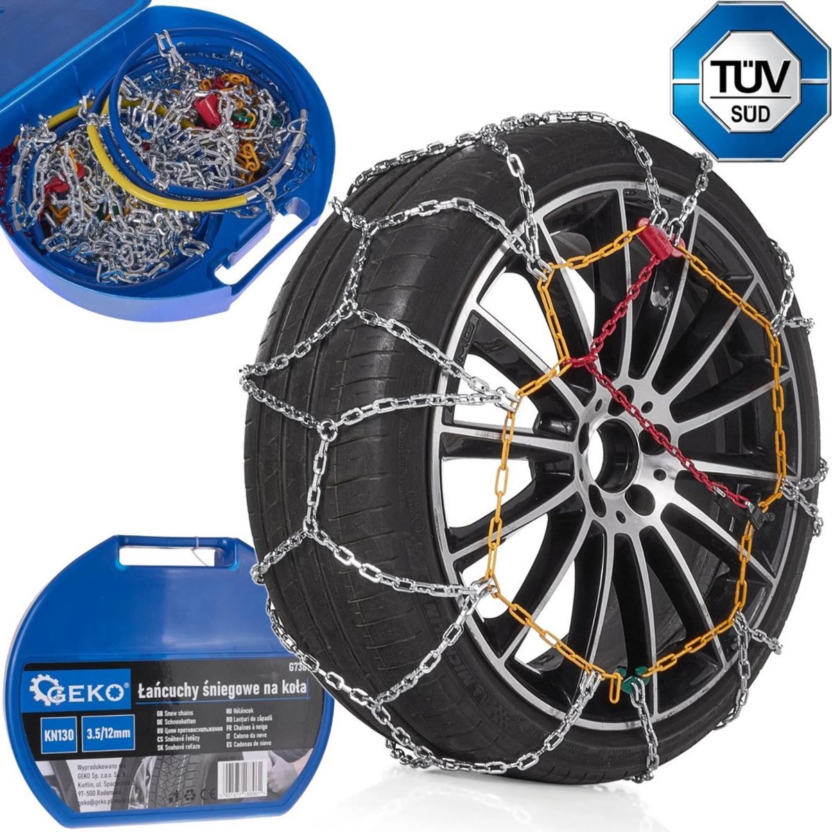 GEKO Sneeuwkettingen - KN130 - Vierkante Stalen Schakels - 12 mm Hoogte - Set voor 2 Wielen