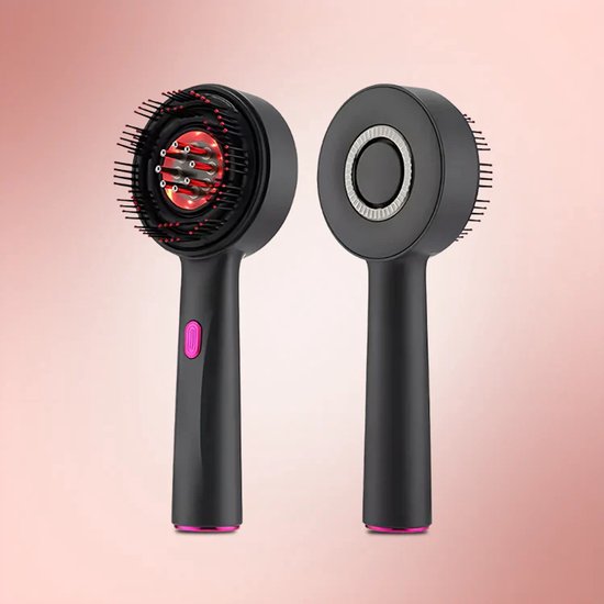 Foto: Roodlicht therapie lichttherapie lamp massage apparaat hoofdhuid scalp brush elektrisch hoofdmassagespin man vrouw massage olie applicator haarborstel red light therapy haar olie borstel zwart